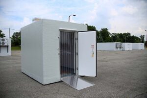 Walk-in freezer with replacement door open