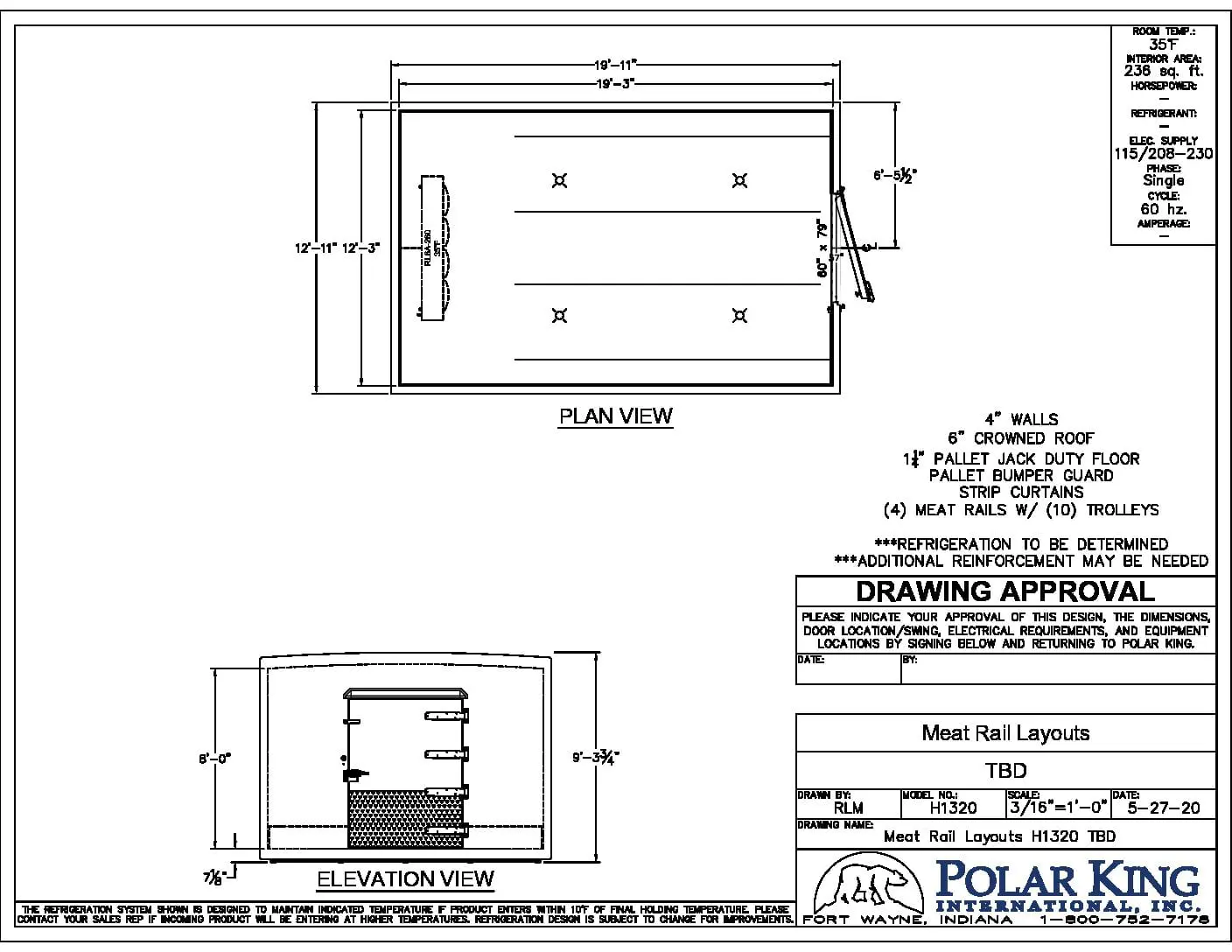 Meat Processing Cooler Blueprint in Black and White 1320