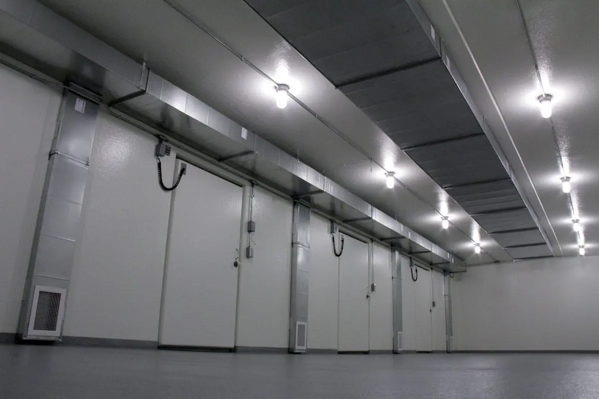 Inside of a refrigerated building Polar King with three white doors