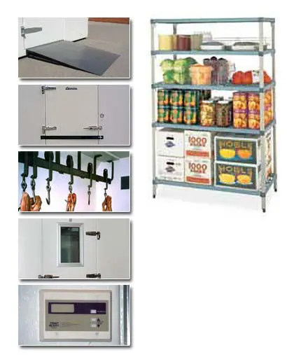 Food shelving and different parts of Polar King freezer unit
