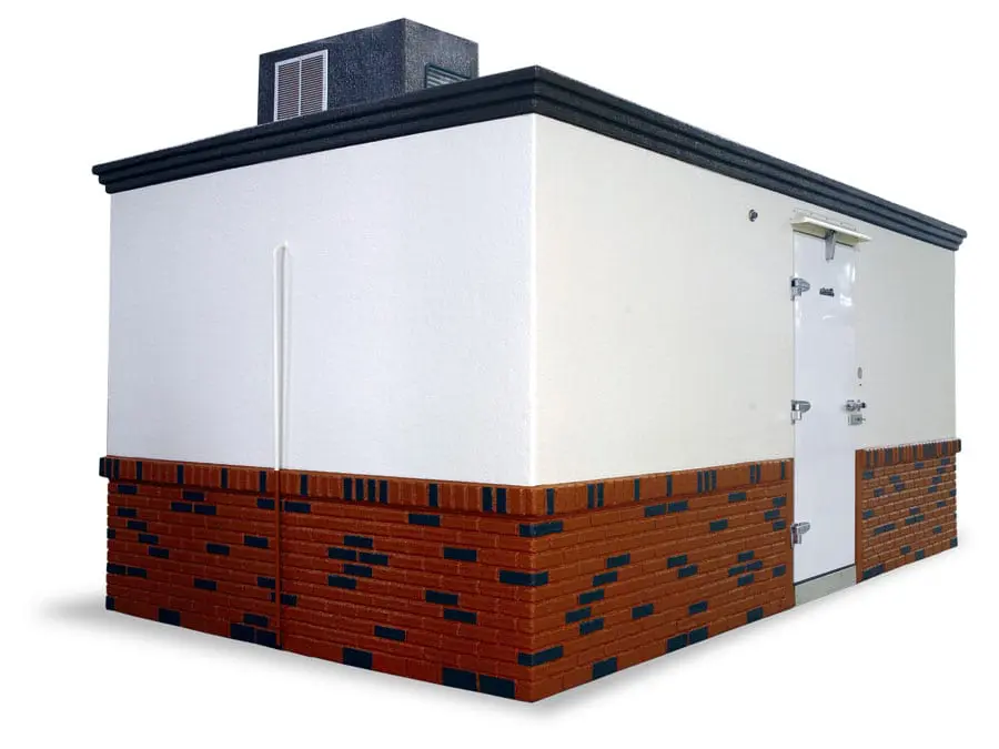 Polar King white and red brick freezer unit for country club